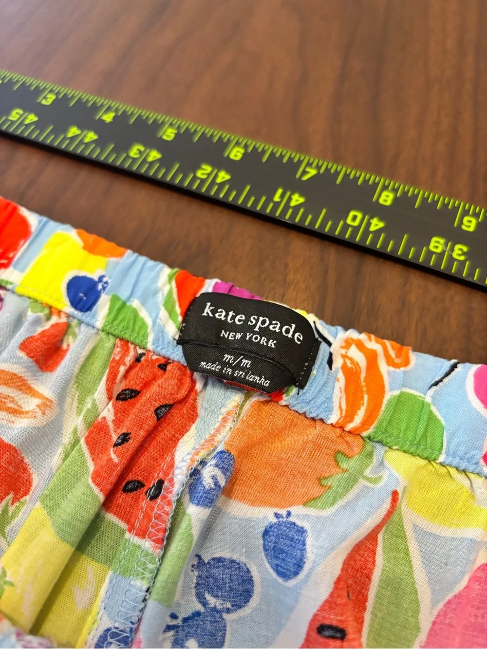 Kate Spade Fruit Print Crop Pajama Pants Medium Blue Stripe Hem Fun - Picture 4 of 5